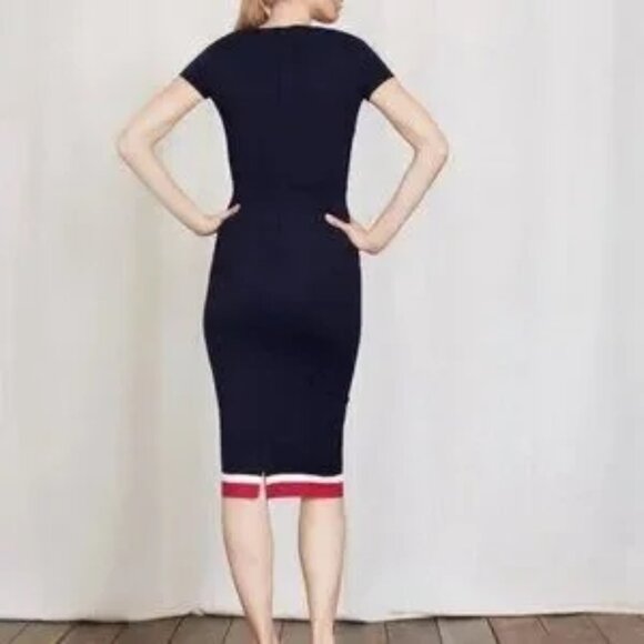 Boden Flora Ponte Midi V-Neckline Sheath Silhouette Short Sleeve Dress - Picture 2 of 14